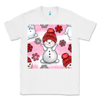 White cute snowman and snow flakes seamless pattern bbs Classic Tee - BundleAndBundleShop