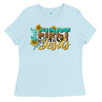 Baby Blue but first jesus Ladies Tee - NancyCooperArtShop