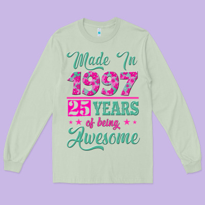 Made In 1997, 25 Years Of Being Awesome Long Sleeve Tee Designed By Jasminsmagicworld