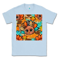 Dusty Blue thanksgiving turkey and cone with tartan seamless pattern bbs Classic Tee - BundleAndBundleShop