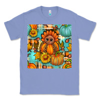 Colony Blue thanksgiving turkey with tartan seamless pattern bbs Classic Tee - BundleAndBundleShop