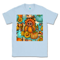 Dusty Blue thanksgiving turkey with tartan seamless pattern bbs Classic Tee - BundleAndBundleShop