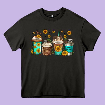 Sloth Coffee Cups Heavy Core Tee Designed By Jasminsmagicworld