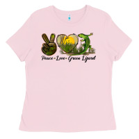 Bubblegum Pink peace love green lizard Ladies Tee - LillyAllenDesigns