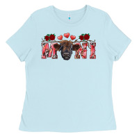 Baby Blue Valentine's day mini black highland calf Ladies Tee - RanaPortraitStore