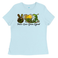 Baby Blue peace love green lizard Ladies Tee - LillyAllenDesigns