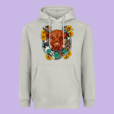 Western Leopard Cowhide Cow Horseshoe Heavyweight Hoodie Designed By Oliviacreatesart