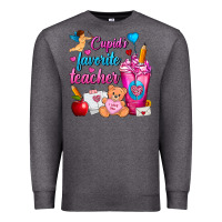 Charcoal Heather Cupid's Favorite Teacher Valentine's Day Frappe Premium Sweatshirt - FaDigitalArtStudio