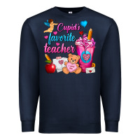 Navy Cupid's Favorite Teacher Valentine's Day Frappe Premium Sweatshirt - FaDigitalArtStudio