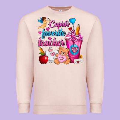 Cupid's Favorite Teacher Valentine's Day Frappe Premium Sweatshirt Designed By Fadigitalartstudio