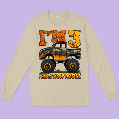 I'm Three This Is How I Roll Monster Truck Birthday Long Sleeve Tee Designed By Jasminsmagicworld