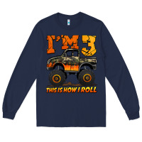 Navy i'm three this is how i roll monster truck birthday Long Sleeve Tee - Jasminsmagicworld