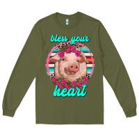 Army Green bless your heart pig Long Sleeve Tee - RanaPortraitStore