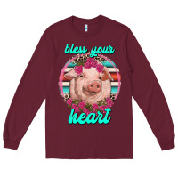 Burgundy bless your heart pig Long Sleeve Tee - RanaPortraitStore