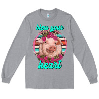 Heather Grey bless your heart pig Long Sleeve Tee - RanaPortraitStore