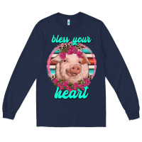 Navy bless your heart pig Long Sleeve Tee - RanaPortraitStore