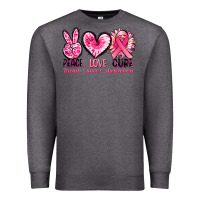 Charcoal Heather Peace love cure Breast Cancer Awareness Premium Sweatshirt - FaDigitalArtStudio
