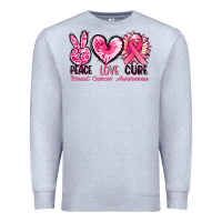 Heather Grey Peace love cure Breast Cancer Awareness Premium Sweatshirt - FaDigitalArtStudio