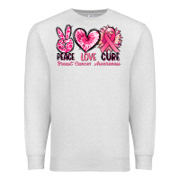 Oatmeal Heather Peace love cure Breast Cancer Awareness Premium Sweatshirt - FaDigitalArtStudio