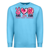 Ocean Blue Peace love cure Breast Cancer Awareness Premium Sweatshirt - FaDigitalArtStudio