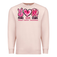 Pale Pink Peace love cure Breast Cancer Awareness Premium Sweatshirt - FaDigitalArtStudio