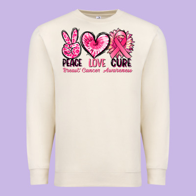 Peace Love Cure Breast Cancer Awareness Premium Sweatshirt Designed By Fadigitalartstudio