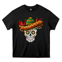 Black cinco de mayo sombrero skull Heavy Core Tee - BarkalooDesign