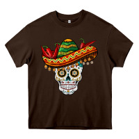 Chocolate Brown cinco de mayo sombrero skull Heavy Core Tee - BarkalooDesign