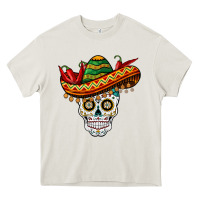 Cream cinco de mayo sombrero skull Heavy Core Tee - BarkalooDesign