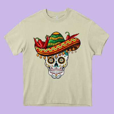 Cinco De Mayo Sombrero Skull Heavy Core Tee Designed By Barkaloodesign
