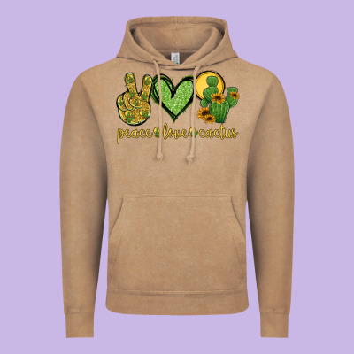Peace Love Cactus Vintage Hoodie Designed By Jasminsmagicworld