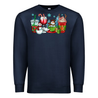 Navy christmas snowman coffee cups Premium Sweatshirt - OliviaCreatesArt