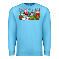 Ocean Blue christmas snowman coffee cups Premium Sweatshirt - OliviaCreatesArt