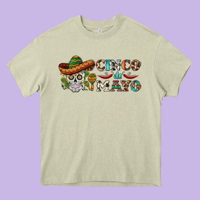 Cinco De Mayo Skull Heavy Core Tee Designed By Barkaloodesign