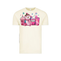 Pink Christmas Snowman Coffee Cups Vintage Tee | Teevron