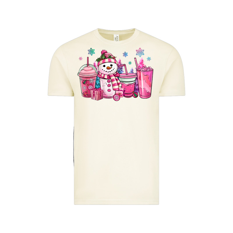 Pink Christmas Snowman Coffee Cups Vintage Tee by MaliasSmallBusiness | Teevron