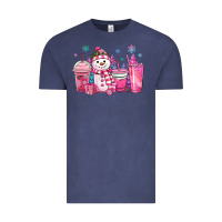 Vintage Denim pink christmas snowman coffee cups Vintage Tee - MaliasSmallBusiness