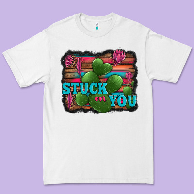 Stuck On You Heart Cactus Serape Leopard Background Premium Tee Designed By Jasminsmagicworld