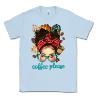 Dusty Blue coffee please messy bun with coffee bean bbs Classic Tee - BundleAndBundleShop