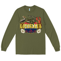 Army Green louisiana state Long Sleeve Tee - BarkalooDesign