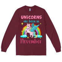 Burgundy unicorns are born in november Long Sleeve Tee - Jasminsmagicworld