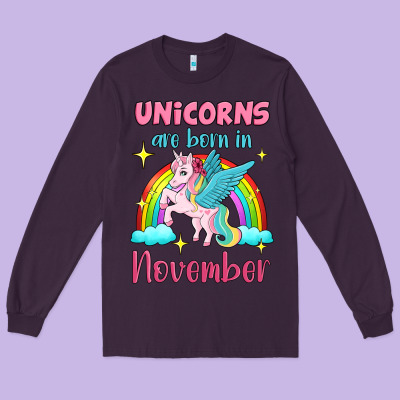 Unicorns Are Born In November Long Sleeve Tee Designed By Jasminsmagicworld