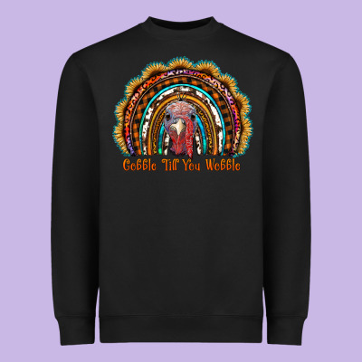 Gobble Till You Wobble Thanksgiving Rainbow Heavyweight Sweatshirt Designed By Ranaportraitstore