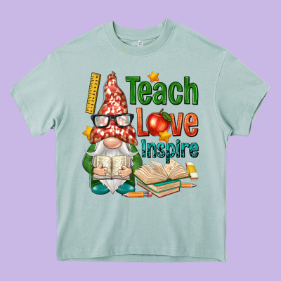 Gnome Teach Love Inspire Heavy Core Tee Designed By Nancycooperartshop