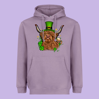 St. Patrick's Day Cow Heavyweight Hoodie Designed By Oliviacreatesart