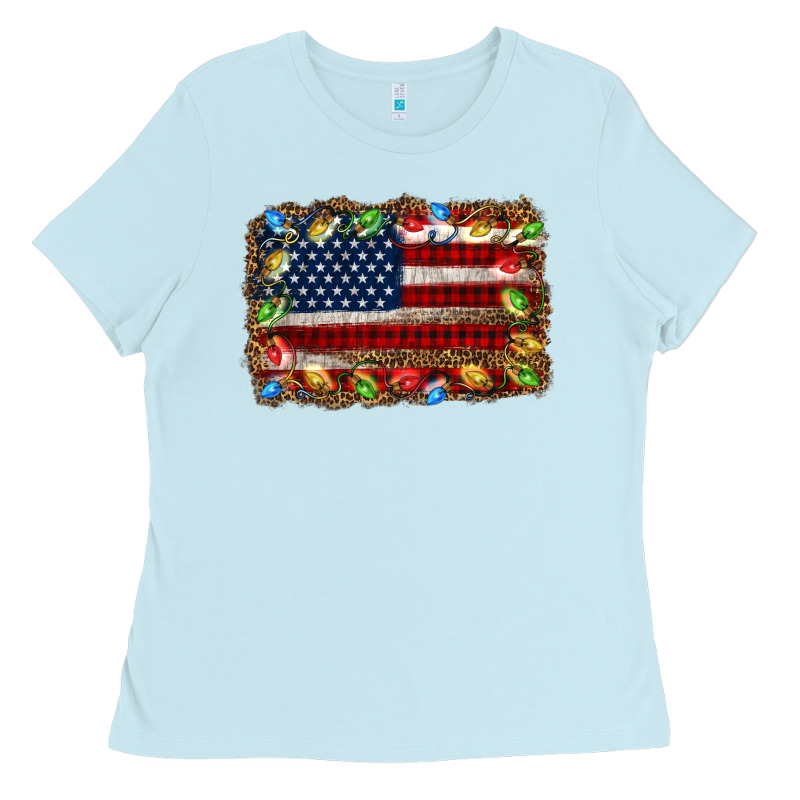 Christmas American Flag Background Ladies Tee by Jasminsmagicworld | Teevron