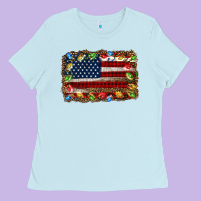 Christmas American Flag Background Ladies Tee Designed By Jasminsmagicworld