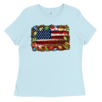 Baby Blue christmas american flag background Ladies Tee - Jasminsmagicworld