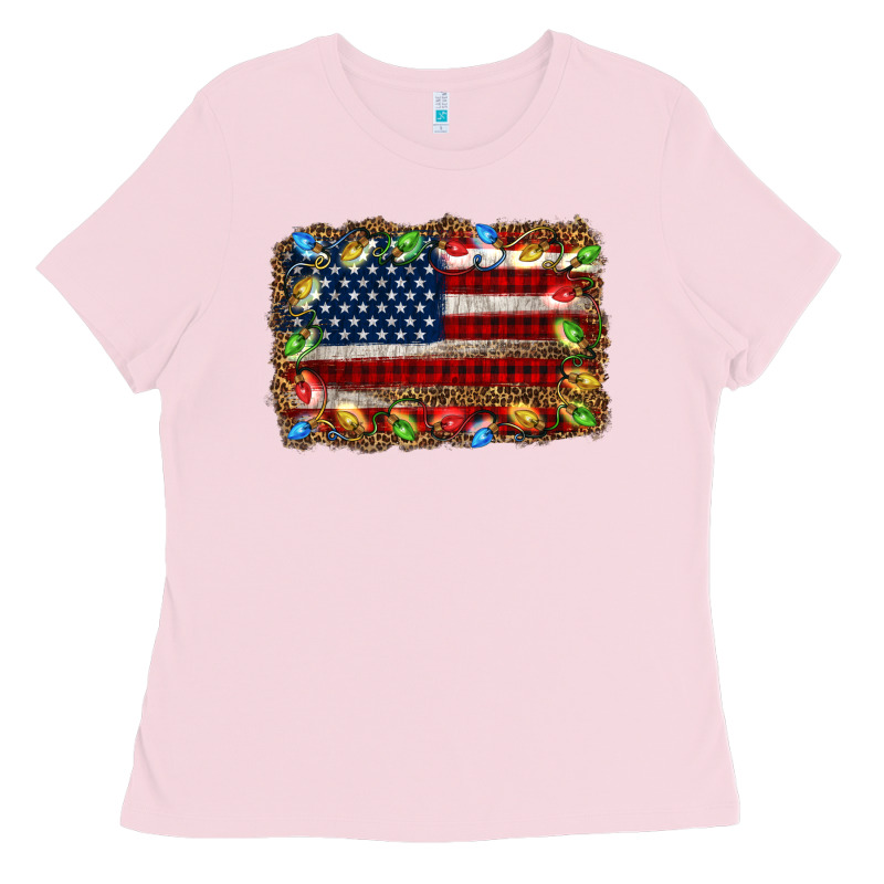 Christmas American Flag Background Ladies Tee by Jasminsmagicworld | Teevron