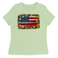 Matcha christmas american flag background Ladies Tee - Jasminsmagicworld